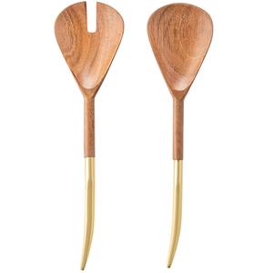 Ensemble de serveurs à salade en bois naturel durable avec poignée de conception créative Vaisselle en matériau écologique Outils de service Outils de cuisine personnalisés - Product Image 1