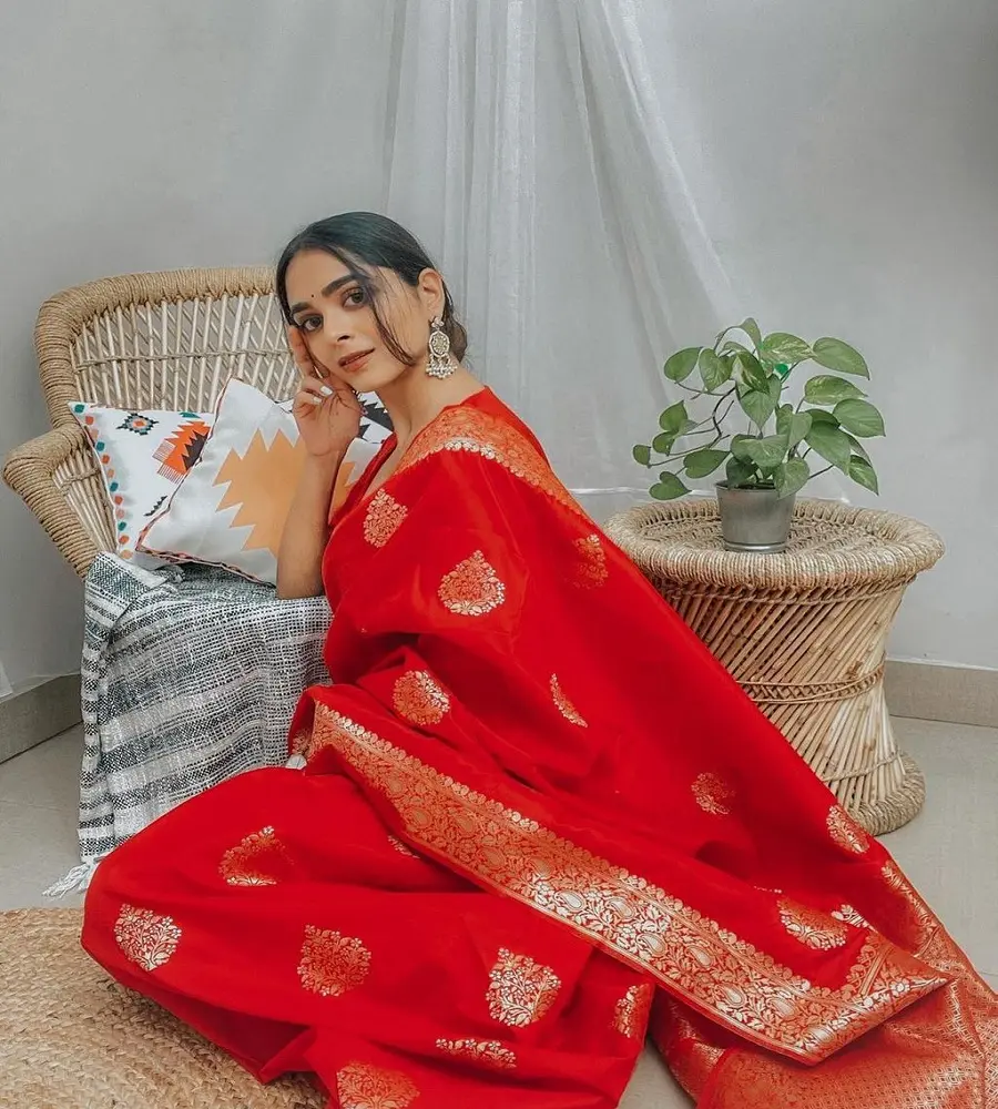 Yeni hint tasarımcı Chanderi ipek Saree Sari blok baskı Saree bluz ipek Sari ile düğün ve özel günlerinde çiçek
