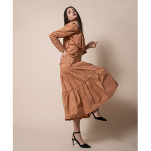 SM Falda larga de tafetán 100% de la mejor calidad italiana con cintura elástica y tres volantes fruncidos. Para fiestas - Product Image 6