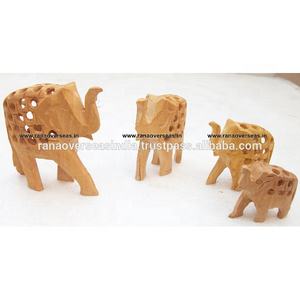 รูปปั้นช้างทำจากไม้ดีไซน์แบบ Jali พร้อมท้ายรถสำหรับตกแต่งโรงแรมสำนักงานร้านอาหาร - Product Image 1