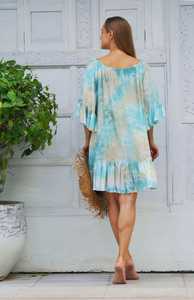 Robe courte vert clair à volants avec manches à volants Belle robe poncho courte Boho Vêtements de plage ou de villégiature - Product Image 2