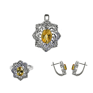 ชุดพิเศษ CITRINE & Cubic Zirconia 925 ชุดเงินสเตอร์ลิง CZ จี้เครื่องประดับของขวัญสําหรับผู้หญิงและเด็กผู้หญิง - Product Image 1