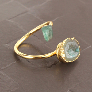 Bague en or géode verte naturelle, druse et émeraude émeraude, anneau réglable par galvanoplastie, élégant, style bohème, vente en gros, offre spéciale - Product Image 2
