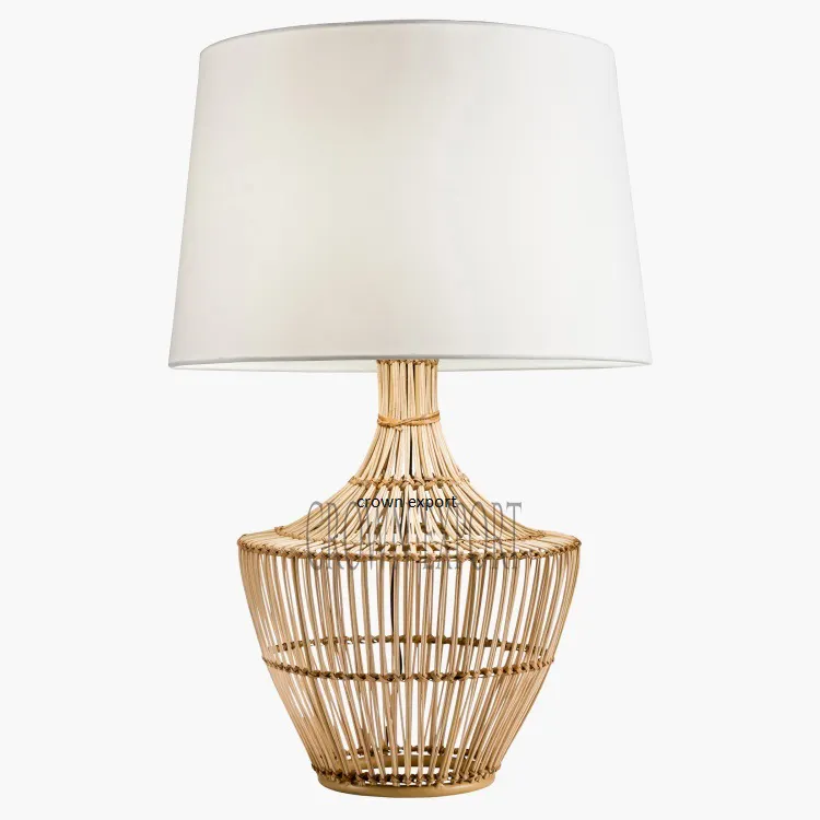 multipurpose use table lamps white shade hand woven rattan desk lamp bedside table lamps in natural color available in low price