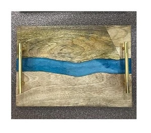 Wholesale DIY <b>Epoxy</b> Resin Serving Tray Handmade River Acacia Wood Metal Handle for Hotels Restaurants Kitchens <b>Coffee</b> <b>Tables</b> - Product Image 2