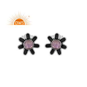 Pendientes de plata de primera ley y amatista para mujer, aretes pequeños, plata esterlina 925, piedra Natural, color morado, forma de flor - Product Image 1