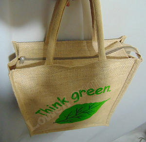 Bolsa de Yute Ecológica Reciclada en Stock (12"W X 14"H X 5"G) -lowellcraft.com Forro de Algodón, Asa para el Hombro - Product Image 4