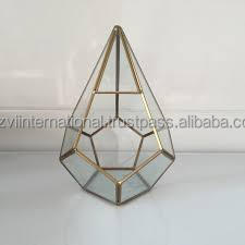Terrarium géométrique en métal doré recouvert de poudre de verre, vases à fleurs pour décoration de la maison - Product Image 4