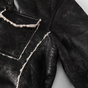 Fuax blouson en cuir véritable pour hommes, veste de moto avec col en fourrure - Product Image 5