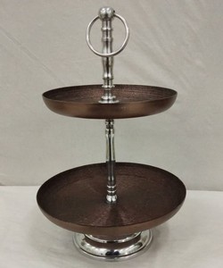 Support de service à gâteaux 2 niveaux, pour la cuisine et les hôtels, plateau de service cupcake, de couleur marron, design moderne, en métal - Product Image 2