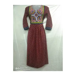 Kurti Rayon Silk Material Bandhni Print With Neck Embroidered