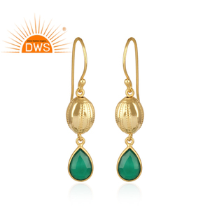 Natural Green Onyx Gemstone Earrings 14k Gold Plated Sterling Silver Dangle Drop Earrings Jewelry Wholesale - Product Image 1