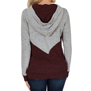Women Color Block Long Sleeve Drawstring Hooded Top - Product Image 4