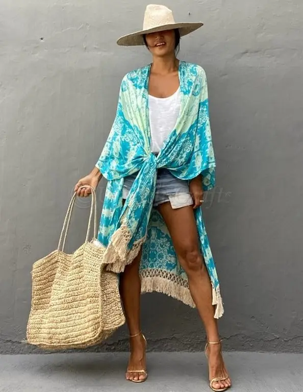 2023 Groothandelsprijs Tie Dye Handgemaakte 100% Rayon Kaftan Strandjurk Voor Zomervakantie Badkleding Kimono Vesten Tegen Bulkprijzen