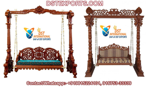 เก้าอี้ชิงช้าไม้สักแกะสลักด้วยมือแบบดั้งเดิม Maharaja Swing Oonjal สุดหรู พร้อมเบาะรองนั่ง สำหรับห้องนั่งเล่น ส่งตรงจากออสเตรเลีย - Product Image 3