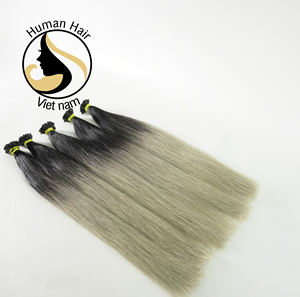 Cabello humano de fábrica de Vietnam, dos tonos, n. ° 1, color negro/gris, Ombre, doble punta plana, extensión de cabello, 1 gramo/1 pieza - Product Image 2