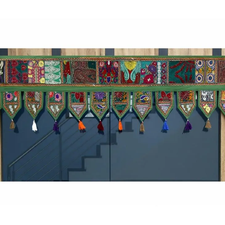 Antique indian handcrafted door window hanging vintage patchwork embroidered valance for front door