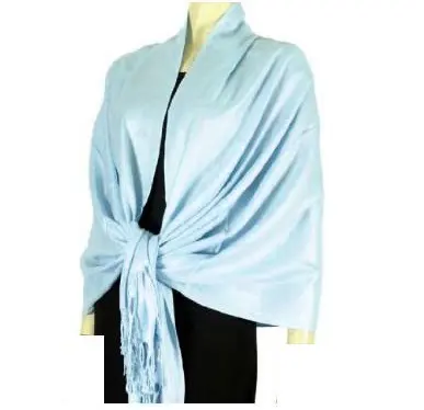 Sky Blue Colour Glossy Shiny Tassel Viscose Stoles Scarves From India Silky Rayon Pashmina Smooth Multi Colour Shawl