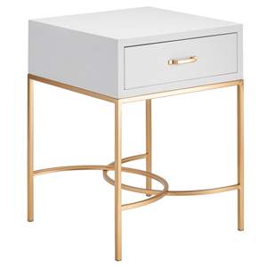 Modern <b>White</b> Wooden <b>Side</b> <b>Table</b> Bedroom Night Stand Gold Metal Legs Storage Organizer Rack Decorative Feature Bed <b>Side</b> <b>Table</b> - Product Image 1
