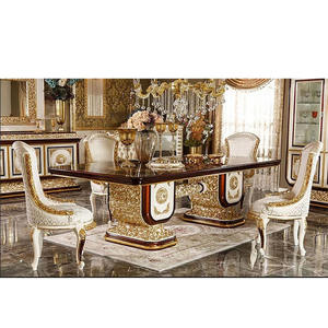 Ensemble de salle à manger en bois sculpté italien de luxe, vente en gros, ensemble de table à manger formelle 7 pièces, ensemble de table à manger artisanal élégant, Newyork - Product Image 1