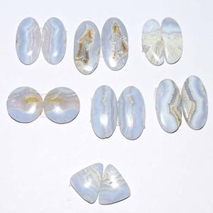 หินโมราสำหรับทำเครื่องประดับ DIY,พลอยคู่ทำจากหินอาเกตสีฟ้าธรรมชาติแบบฟรีไซส์ - Product Image 3