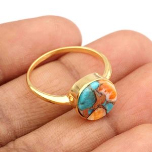 Anillo de Plata de Ley 925 con Turquesa Natural de Cobre y Ostra, Piedra de Nacimiento, Joyería de Plata con Baño de Oro, Anillo de Collet, Venta al por Mayor - Product Image 4