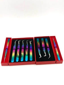 Professionnel nouveau Style différent arc-en-ciel poudre revêtement Logo personnalisé en acier inoxydable Extension de cils pince à épiler outils de beauté - Product Image 5