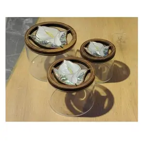 Jarrón Acrílico con Incrustaciones de Nácar y Madera de Acacia Estilo Árabe, Decoración India, Artesanía, Tamaño y Color Personalizables, Caja de Almacenamiento - Product Image 1