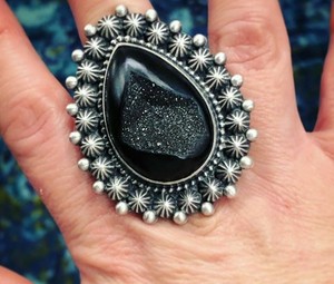 Bague en argent Sterling 925 — unice noir Onyx druse, bijoux de déclaration, pierre précieuse naturelle - Product Image 1