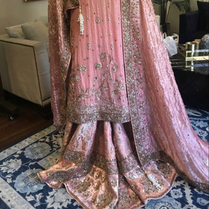 ELEGANT PRETTY INDIAN /PAKISTANI FLARED <b>TOP</b> LEHENGA DRESS Embellished DABKA, ZARI Work for Wedding @ 2022 - Product Image 1