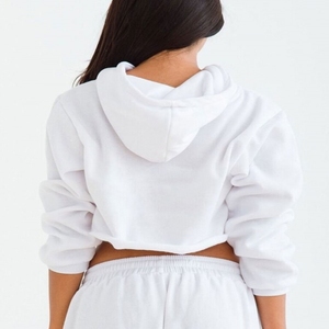 Personalizado distree sudaderas con capucha Logo de alta calidad de lana de algodón Streetwear Joggers y Crop Top Sudadera con capucha de dos piezas Set Mujeres - Product Image 4