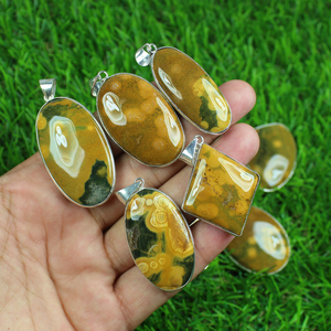 Collar con colgante de piedras preciosas de jaspe oceánico Chapado en plata de alta calidad, colgante de Material principal de latón, joyería - Product Image 3