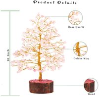 Arbre en quartz rose fait main en gros, 300 copeaux, fil doré, décorations d'arbre en pierres précieuses, qualité supérieure, mascotte en agate Muntaha
