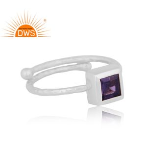 Bague ajustable en argent Sterling 925, pierre précieuse naturelle, irolite bleue, en forme de carrée, pour femmes, fournitures de bijoux - Product Image 3