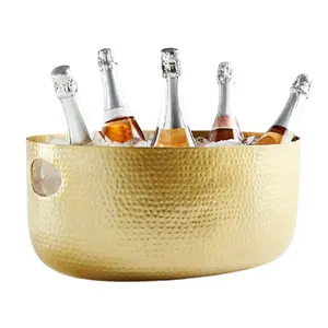 KHAN EXIMPO High Quality Antique Gold Hammered Wine Cooler Solid Base Round Bar Decor metal Hammered Wine Bucket & Ice Bucket