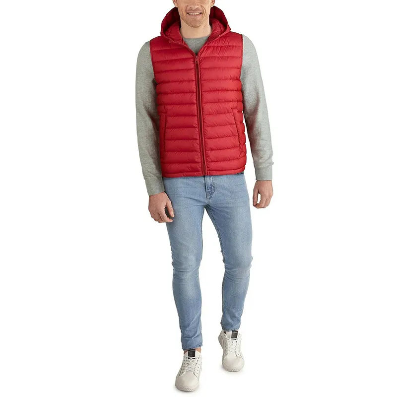 Wholesale OEM Light Warm Custom Logo Red Winter Quilted Hooded Jacket Bubble Coat Men Shiny Puffer Jackets