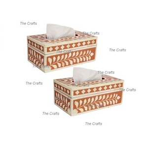Ensemble de 2 boîtes à mouchoirs en bois et en tissu avec boîte à serviettes rectangulaire de qualité supérieure pour table et cuisine - Product Image 1
