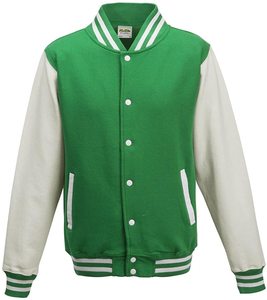 Veste universitaire en laine enduite de haute qualité pour hommes et femmes, col montant, bouton couvert, manches contrastées, poches avant - Product Image 5