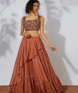 Indiase Etnische Stijl Zware Krip Zijde Designer Lehenga Choli Voor Vrouwen Bollywood Stijl Crop Top Voor Feestkleding En Festival dragen