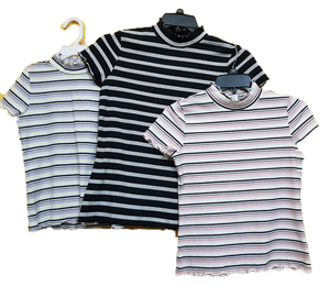 Camiseta a rayas de manga corta con cuello redondo para mujer, camisa 100% de algodón con estilo, orientada a la exportación, la más vendida - Product Image 1