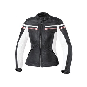 Motard noir nouveauté moto Patchwork noir à manches longues femmes moto PU cuir veste avec rayures - Product Image 1