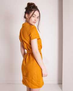 Nuevo vestido de lino 100% color naranja, moderno y a la moda, de manga corta, para mujer, estilo formal y sexy, colección 2026. - Product Image 4
