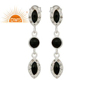 Topaz Black Onyx Gemstone Earrings Suppliers Indian Designer 925 Sterling Fine Silver Dangle Drop Earrings Jewelry - Product Image 1