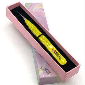 Pince à épiler professionnelle d'extension de cils en acier inoxydable de meilleur style avec des instruments de beauté de poignée de diamant jaune - Product Image 1