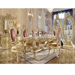 Juego de mesa de comedor de estilo real tallado tradicional Juego de muebles de comedor de estilo barroco de lujo Juego de muebles de mesa de comedor real - Product Image 1