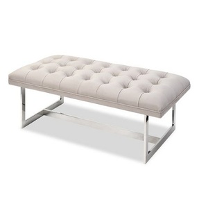 Banc de patio en métal doré au design classique avec siège confortable en cuir blanc pour une utilisation en extérieur dans les parcs et la décoration du salon - Product Image 2