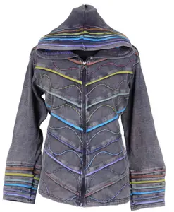 Hippie Hoodie With Multi-Color Curve Line Stripes Design Bohemian Hoodies Jacket CSWJ 409A