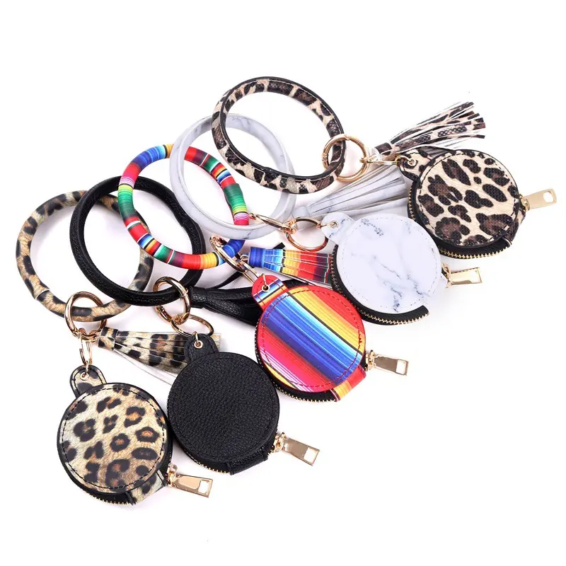 Funda de cuero con broche Popular para espejo de mujer, accesorio para maquillaje, pulsera con abalorio de cuero, funda para tarjeta de Metal, bolso colgante, juego de llaves de coche para mujer 2022