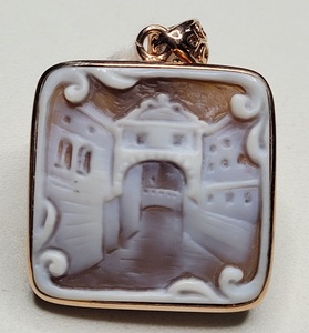 Tallado a mano Sardonix Rectángulo Natural Shell Piedra preciosa Grado AA 40mm Nuevo DISEÑO DE PAISAJE DE Venecia Piedras preciosas sueltas - Product Image 2