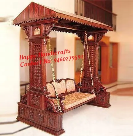 Hint eski ve antika dekoratif kraliyet oyma katı ahşap Rajasthani Jhoola salıncak